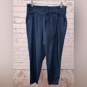Women's Size 8 Belted High Rise Paper Bag Waist Denim Jeans office casual church